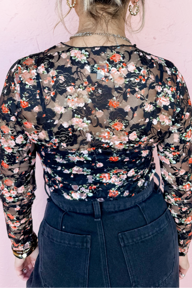 Floral Mesh Long Sleeve Top