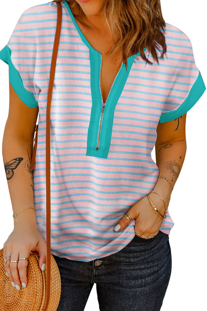 Stripe Contrast Trim Top