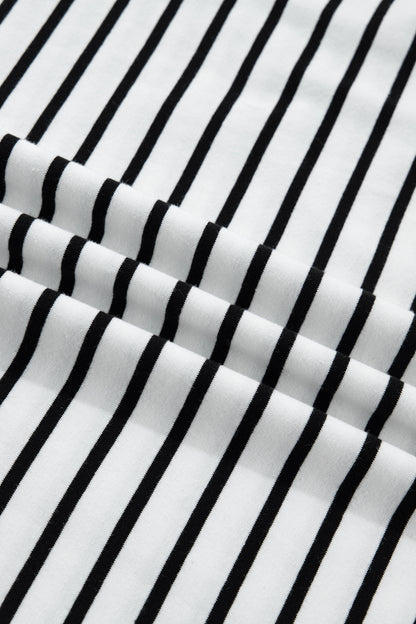Stripe Buttoned Shoulder Cuffed Short Sleeve Tee