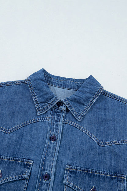 Western Denim Patch Pockets Long Sleeve Shirt