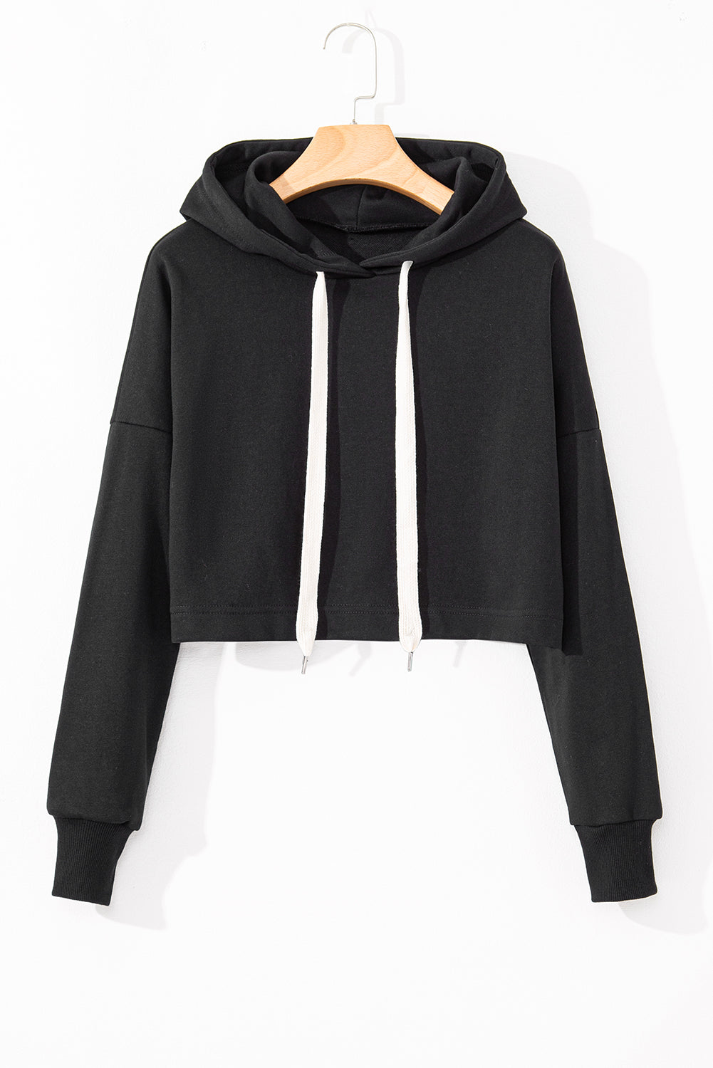 Solid Drop Shoulder Cropped Hoodie