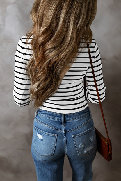 Stripe V-Neck Long Sleeve T-Shirt