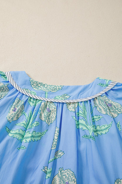 Plus Size Floral Stripe Contrast Short Sleeve Mini Dress