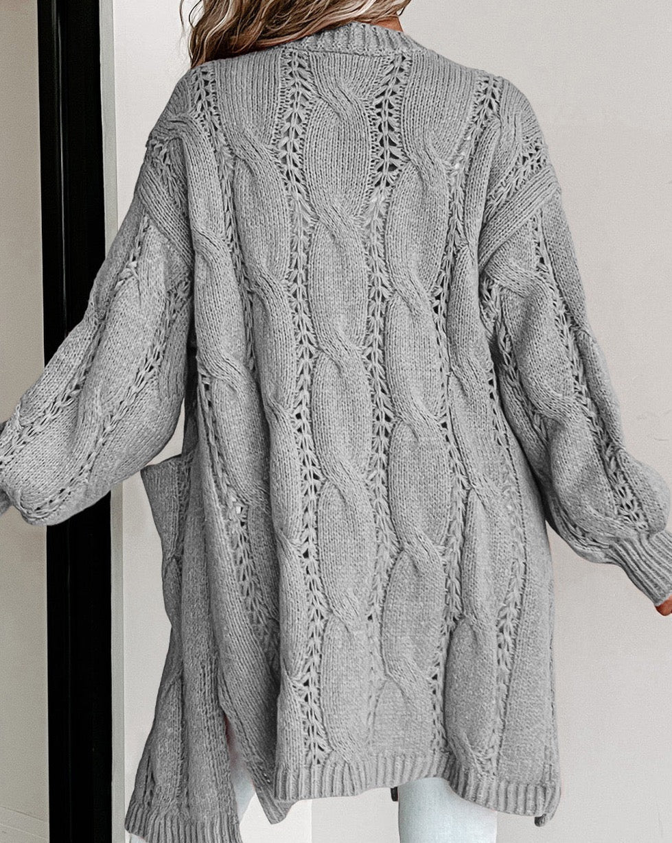 Open Front Pocketed Cable Cardigan