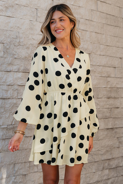 Polka Dot Surplice V-Neck Puff Sleeve Mini Dress