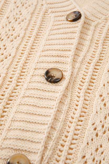 Hollowed Knit Buttoned Sweater Cardigan