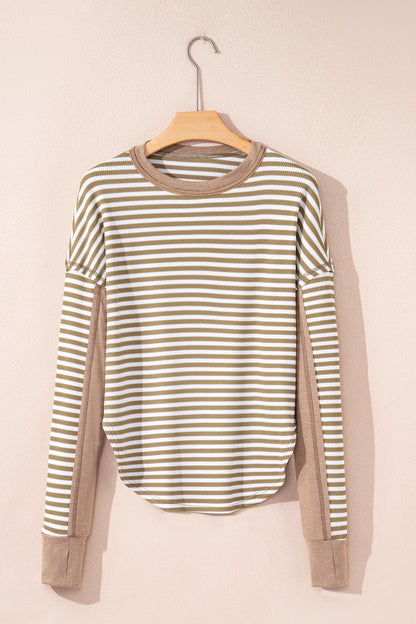 Stripe Thermal Knit Drop Shoulder Top