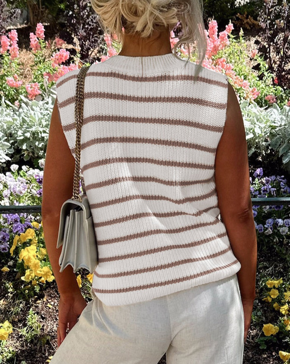 Stripe Sleeveless V-Neck Sweater Top