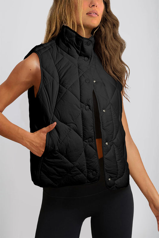 Quilted Button-Up Pocketed Vest