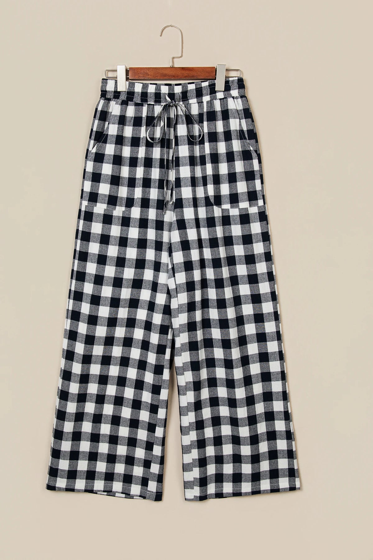 Gingham Elastic Waist Wide Leg Pants