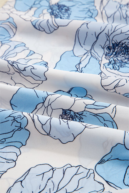 Floral Frilly Smocked Square Neck Long Sleeve Blouse