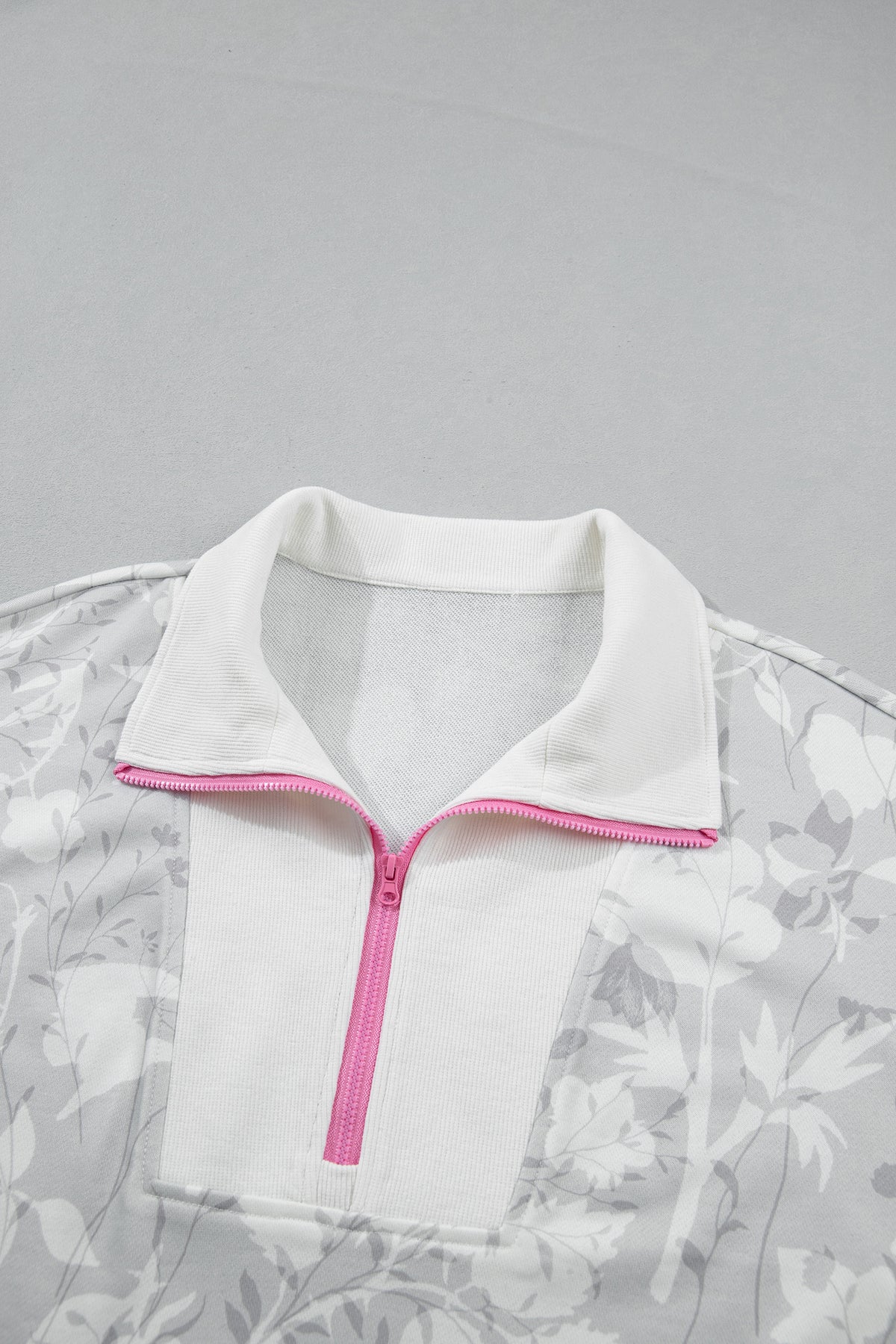 Floral Quarter Zip Collar Drop Shoulder Sweatshirt