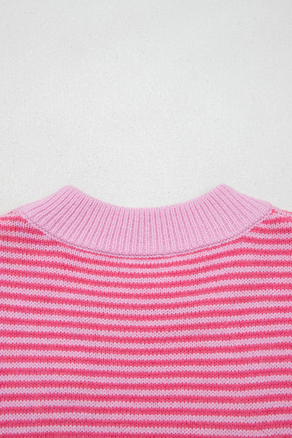 Valentine Heart Stripe Drop Shoulder Sweater