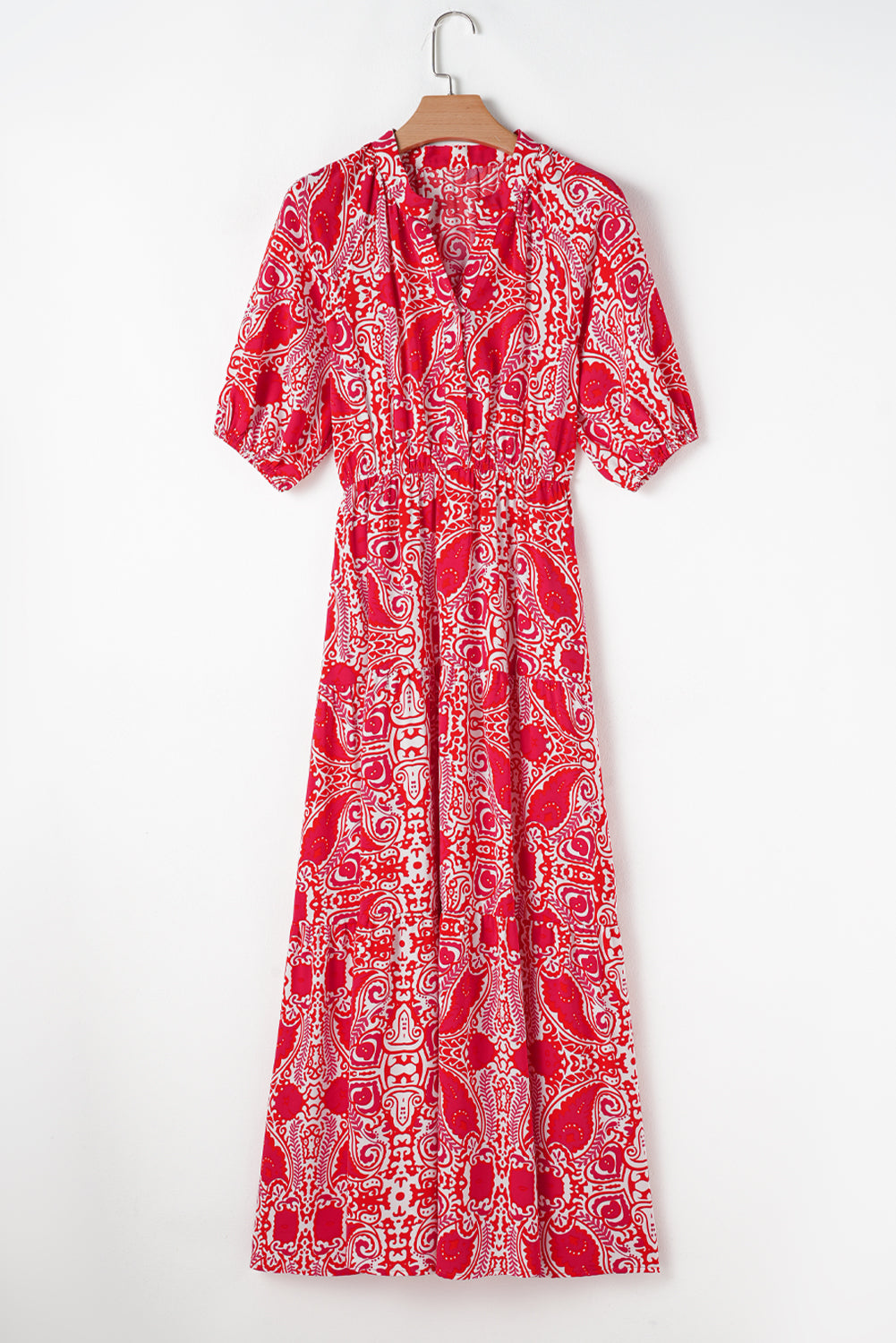 Paisley Puff Sleeve Maxi Dress