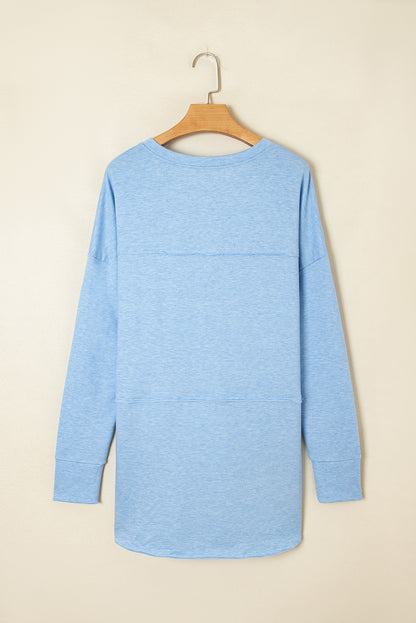Solid V-Neck Raw Hem Long Sleeve Top