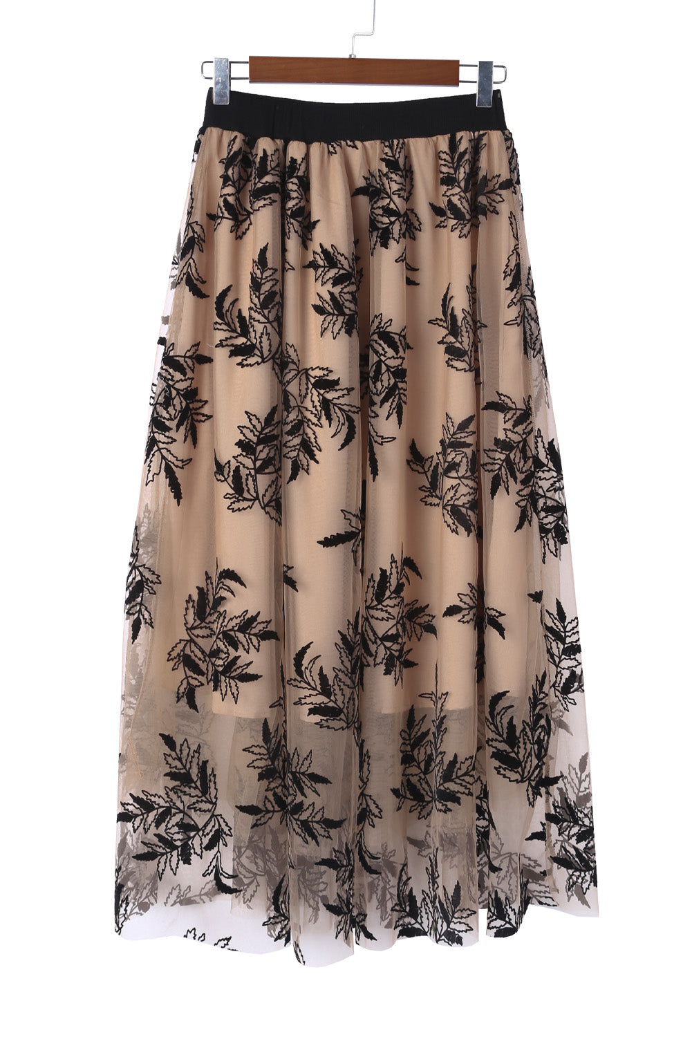 Floral Embroidered Mesh Maxi Skirt