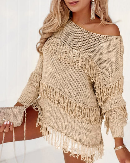 Boho Fringe Loose Knit Sweater