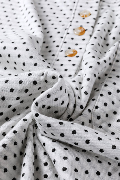 Plus Size Polka Dot Stripe Patchwork Henley Top