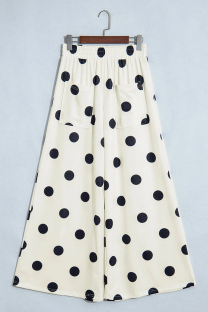 Polka Dot Elastic Waist Wide Leg Pants