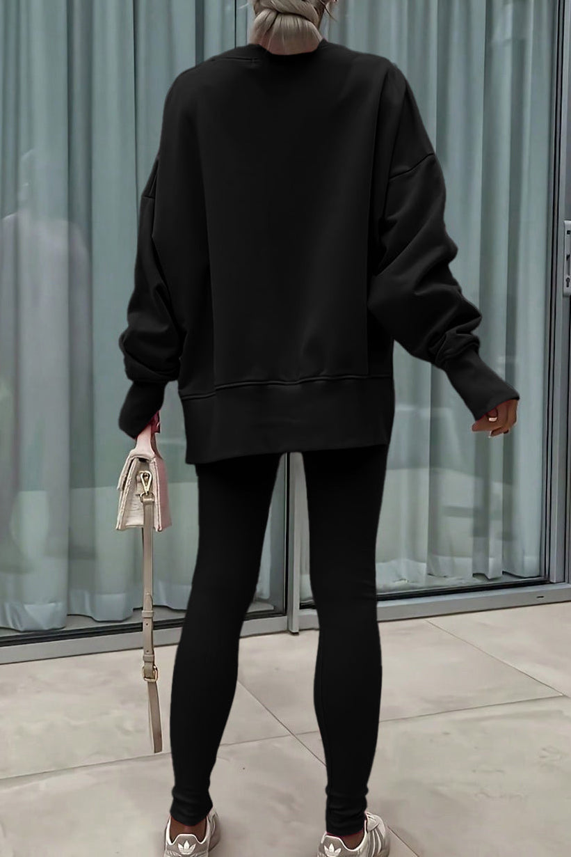 Solid Oversize Sweatshirt and Ribbed Leggings Set