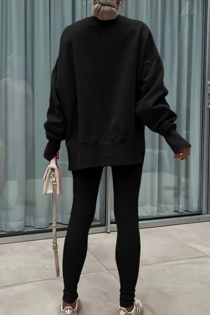 Solid Oversize Sweatshirt and Ribbed Leggings Set