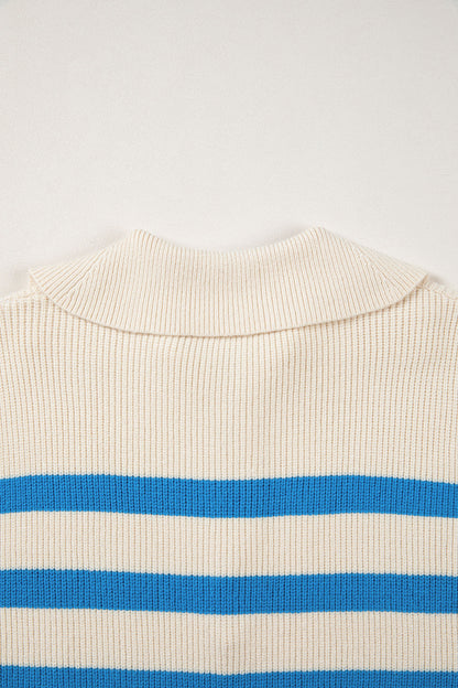 Stripe Ribbed Half-Zip Collar Sleeveless Sweater