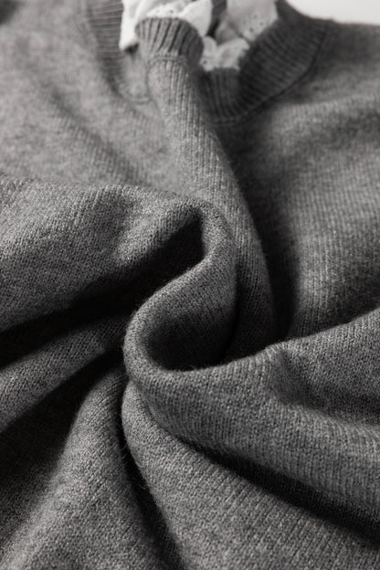 Lace Trim Patchwork Buttoned Cuff Sweater