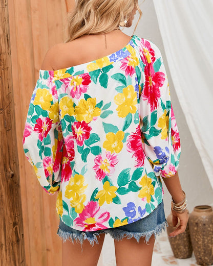 Floral Off Shoulder Puff Sleeve Blouse