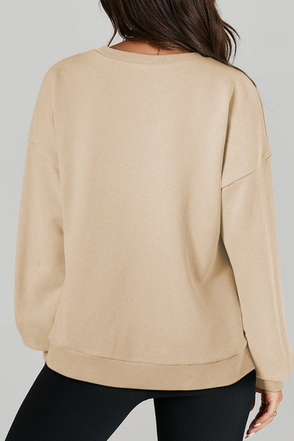 Solid Ribbed Trim Pullover Sweatshirt