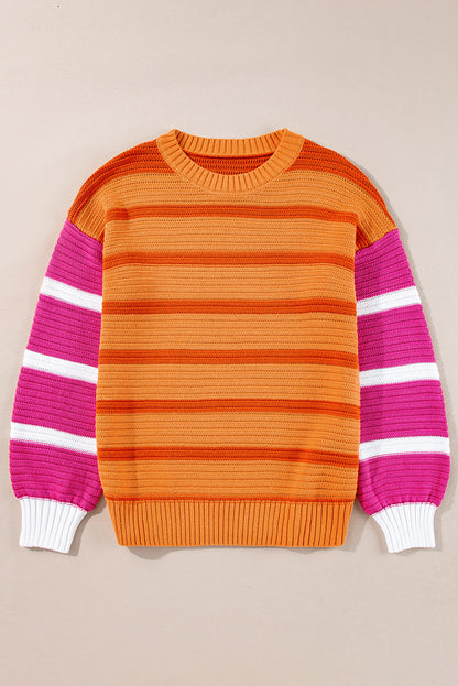 Stripe Colorblock Crewneck Sweater