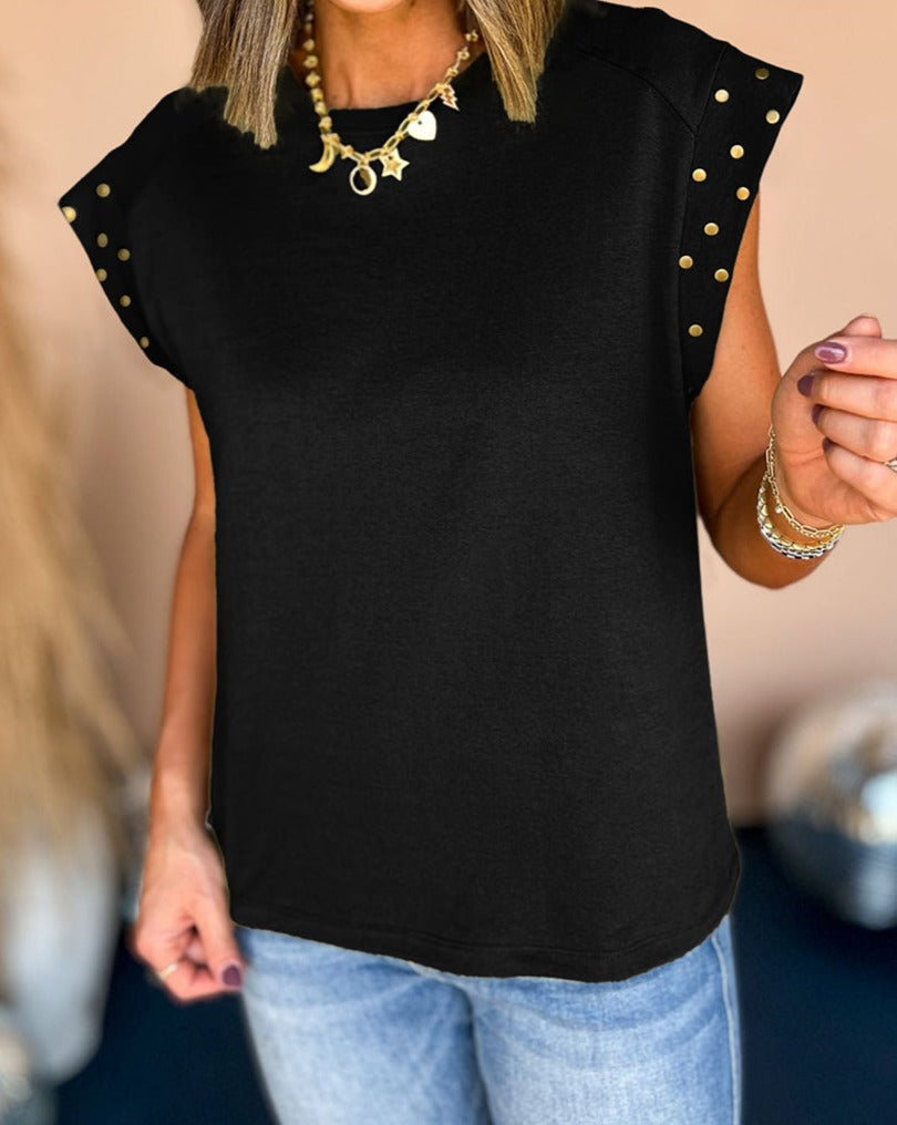 Studded Short Sleeve Crewneck Top