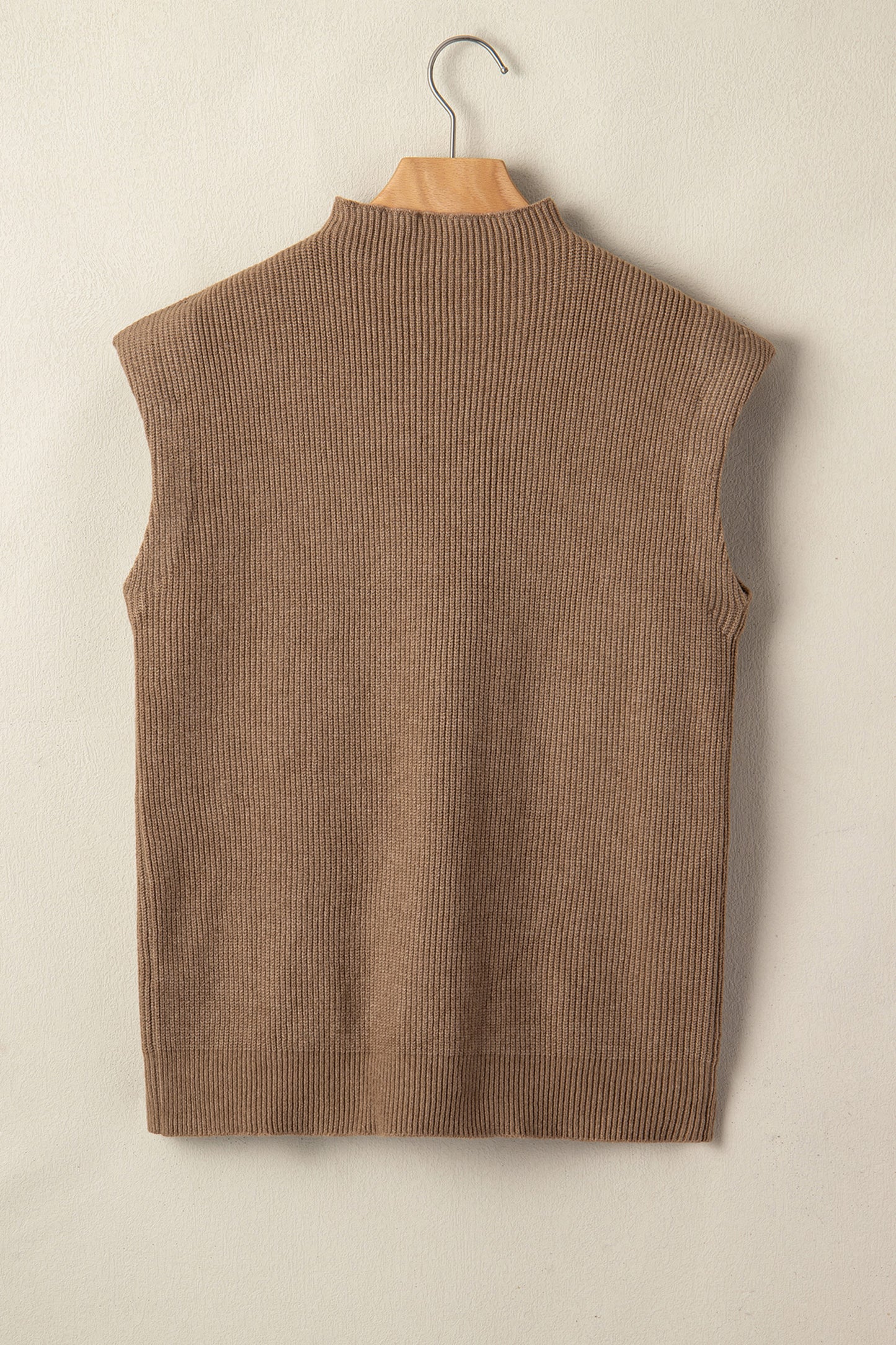 Solid Ribbed Knit Mock Neck Sleeveless Sweater