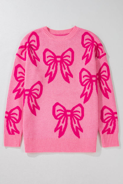Bow Drop Shoulder Long Sleeve Sweater