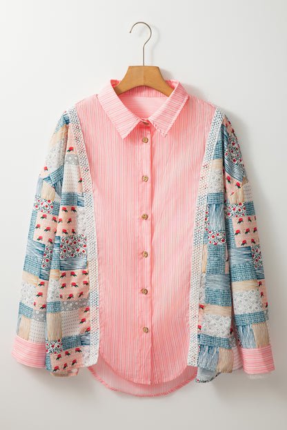 Stripe Floral Patchwork Buttoned Shirt