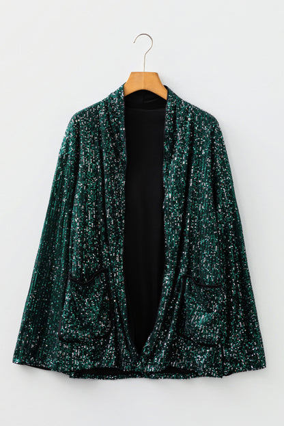 Sequin Open-Front Long Sleeve Cardigan