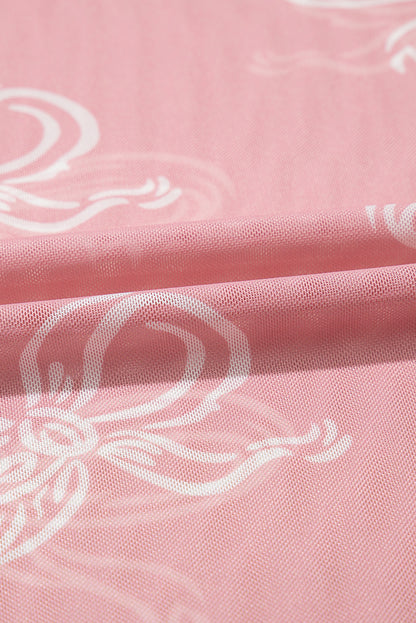 Bow Tie Mesh Long Sleeve Top