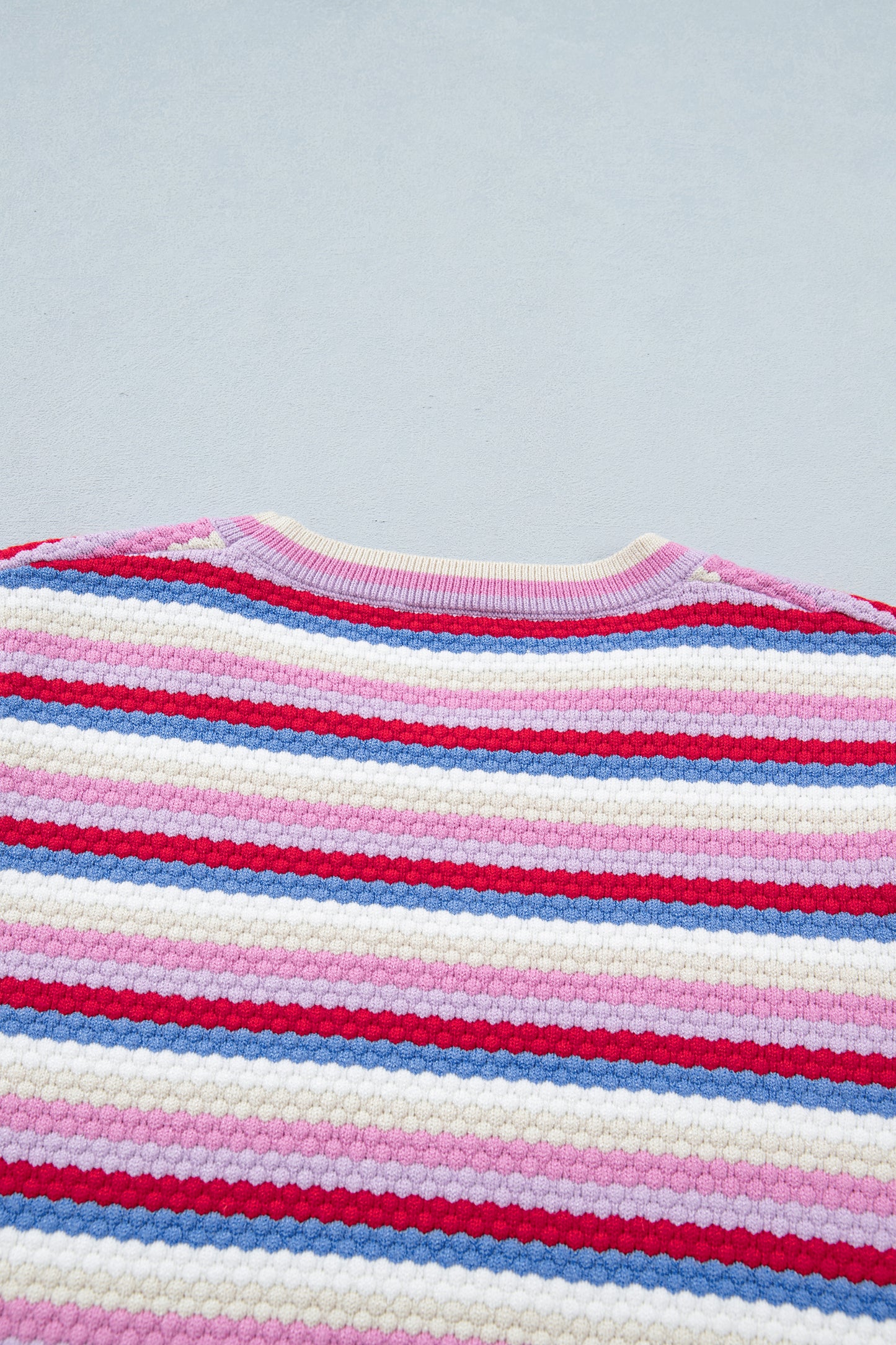 Stripe Textured Knit Short Sleeve Sweater
