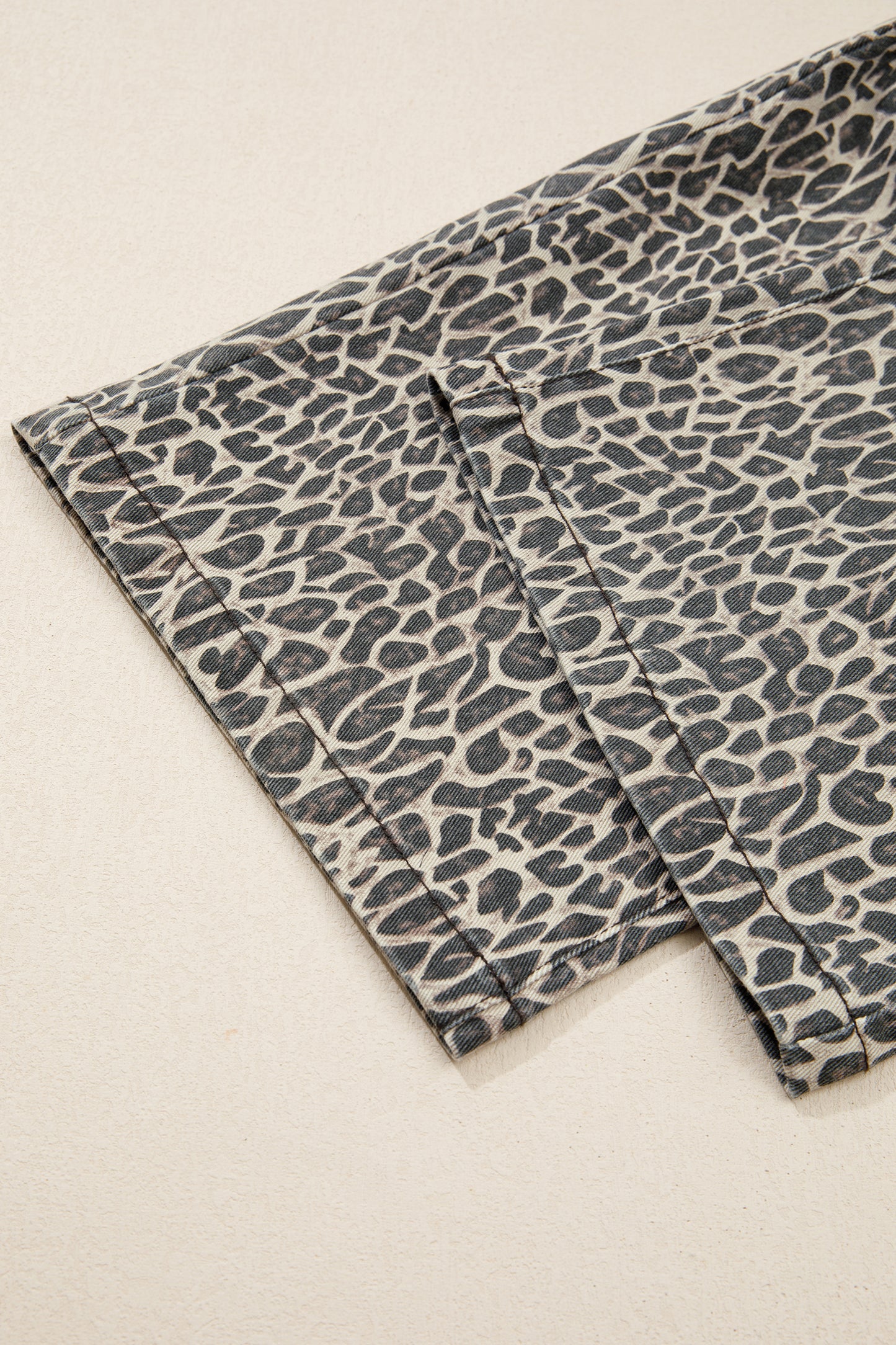 Leopard Denim Straight Leg Overall Jumpsuit