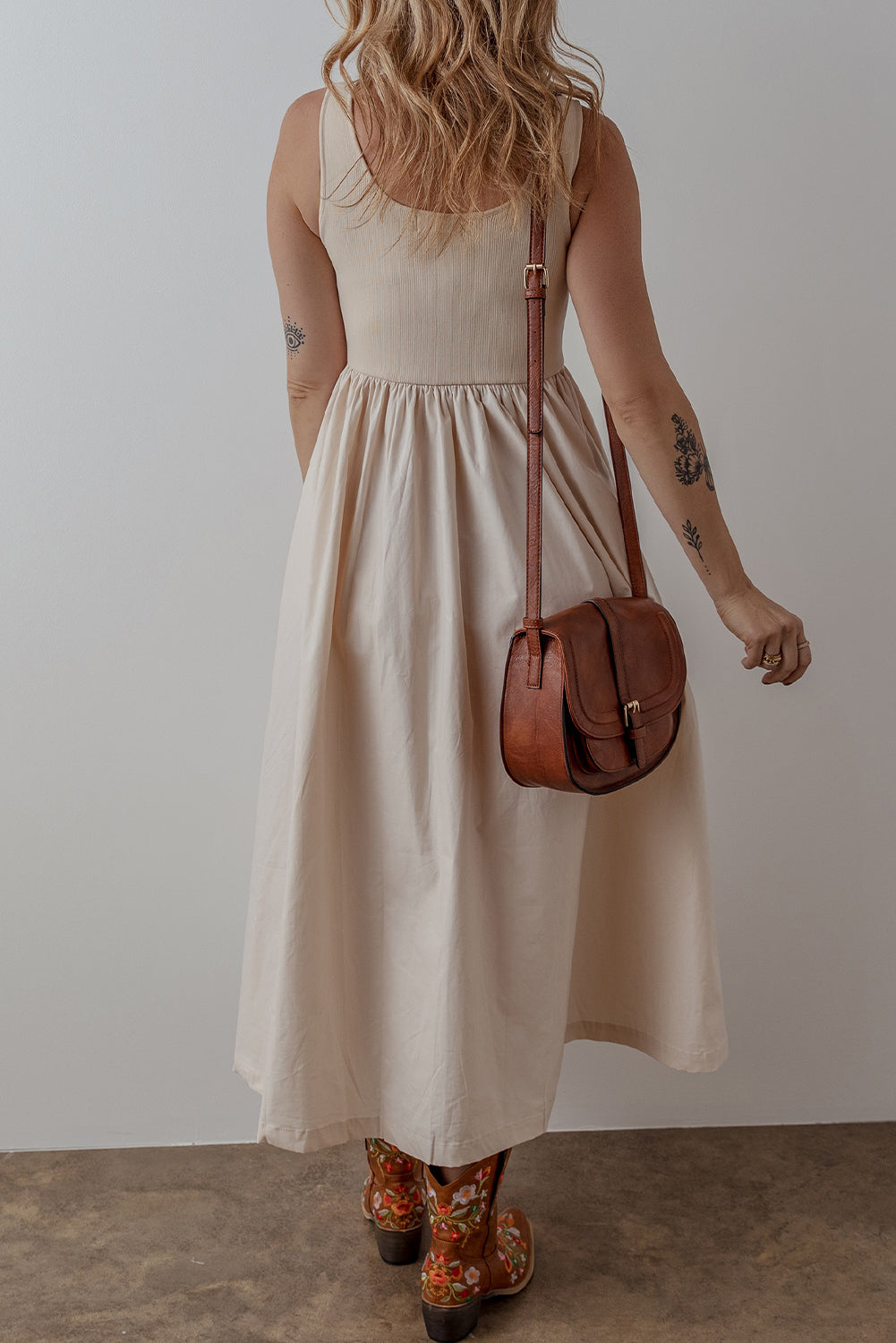 Pleated Scoop Neck Sleeveless Long Dress