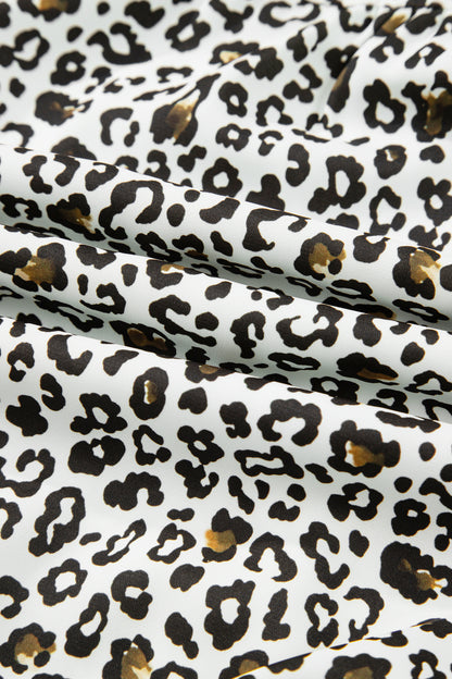 Plus Size Leopard Contrast Trim Puff Sleeve Blouse