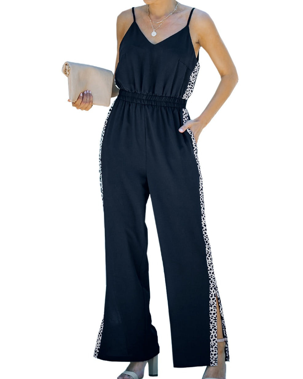 Leopard Patchwork Wide Leg Jumpsuit