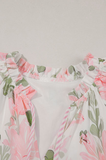 Floral V-Neck Layered Short Sleeve Mini Dress