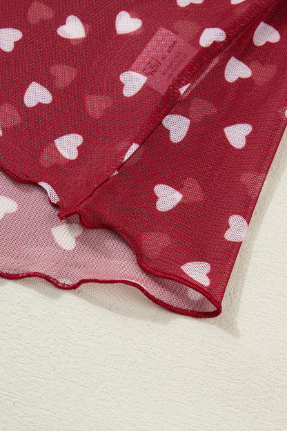 Heart Mesh Short Sleeve Top