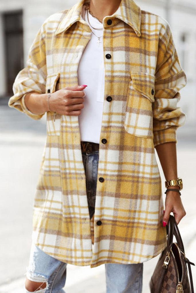 Plaid Flap Pocket Buttoned Shacket