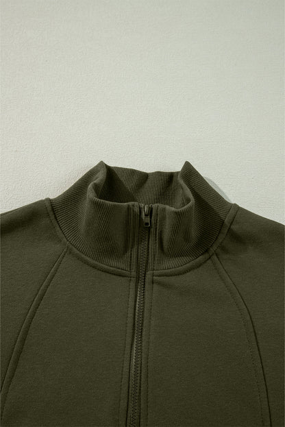 Solid Zipped Neck Drop Shoulder Sweatshirt