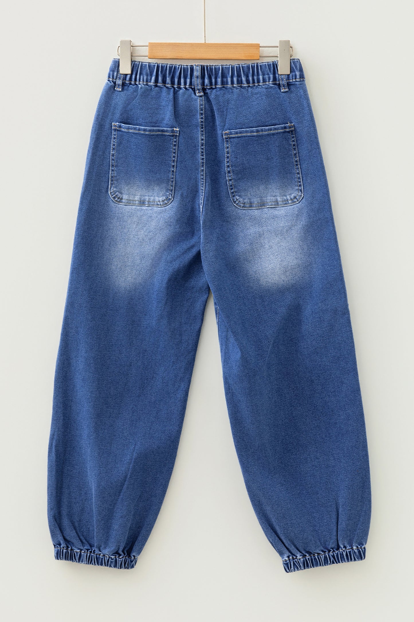 Denim Buttoned Fly Tapered Barrel Leg Jeans