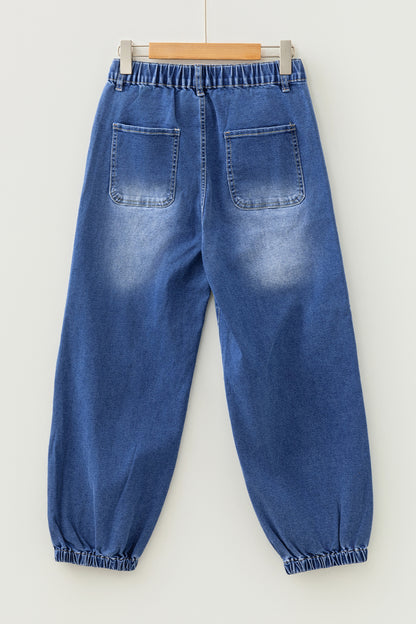 Denim Buttoned Fly Tapered Barrel Leg Jeans