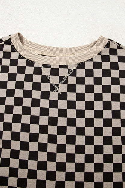 Checker Patchwork Long Sleeve Top