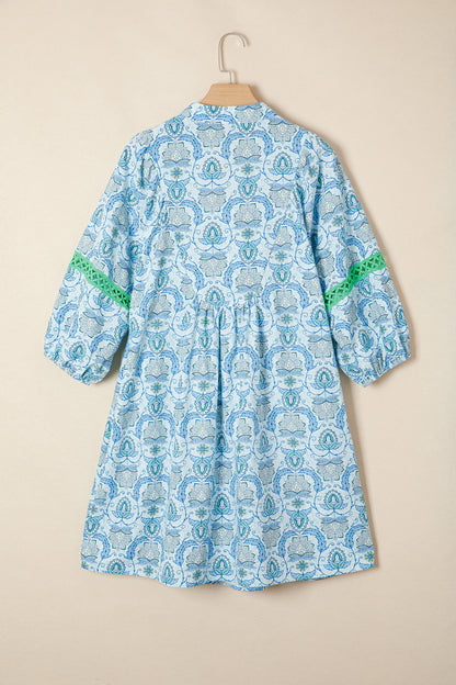 Paisley Patchwork Contrast Bracelet Sleeve Mini Dress