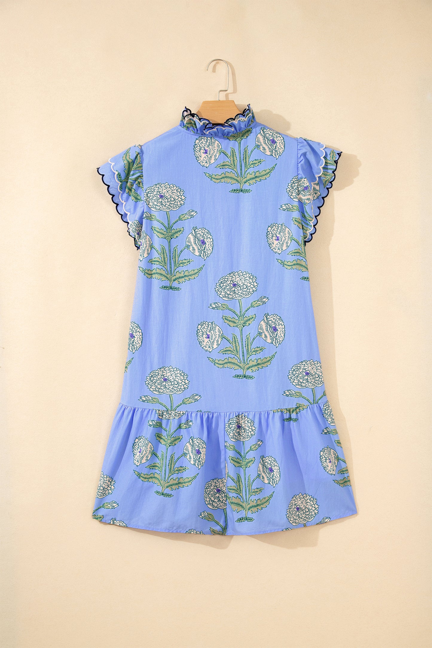 Floral Scalloped Embroidery Drop Waist Mini Dress